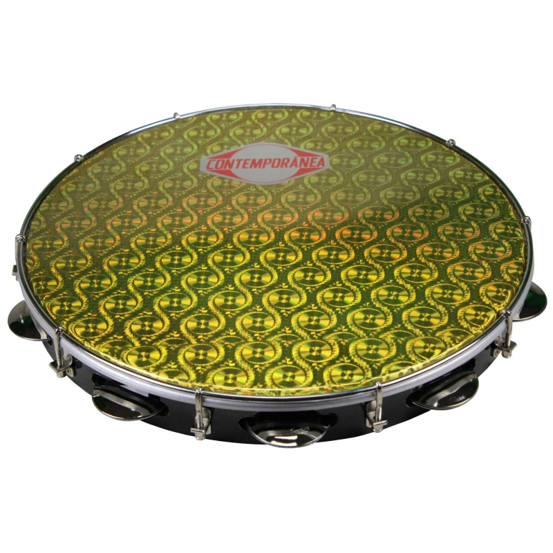 Pandeiro 14" formica noir - peau prismatique or - Pro - 9